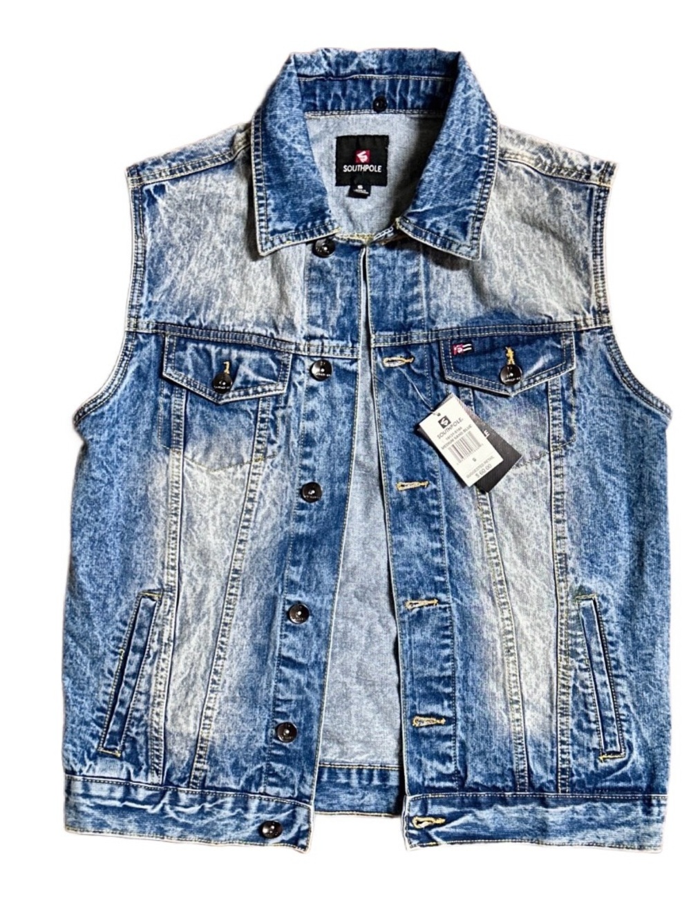 Southpole ~ Vintage ~ Men’s Small ~ Blue Denim Acid Wash Button-Up Vest ~ New